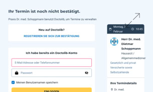 Benutzeroberfläche einer Website mit einem Anmeldeformular auf der linken Seite und einem Informationsbereich auf der rechten Seite.